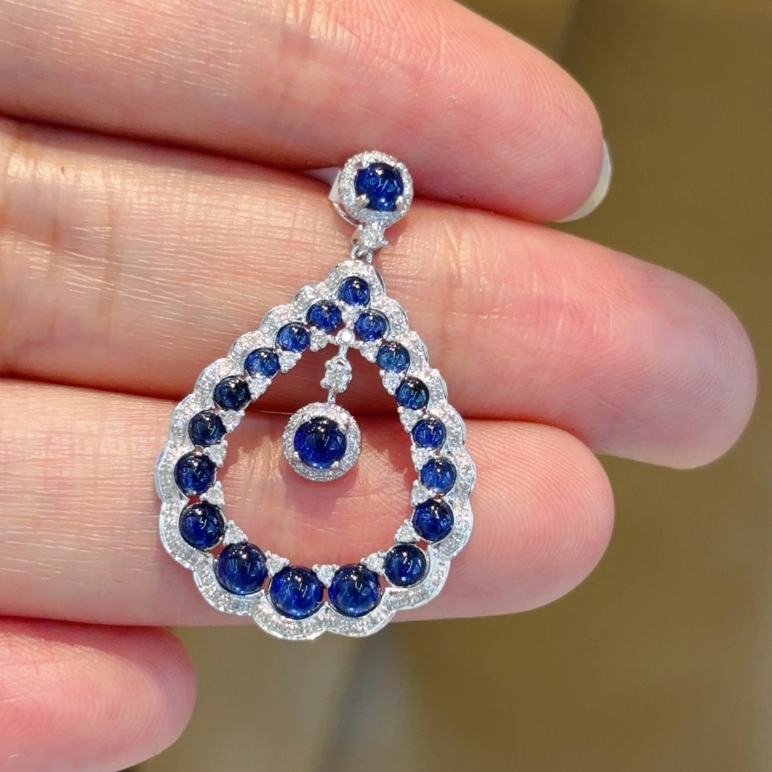 14k Gold 1.5 Ct Natural Sapphire & Diamond Pendant( Without Chain ) - 5