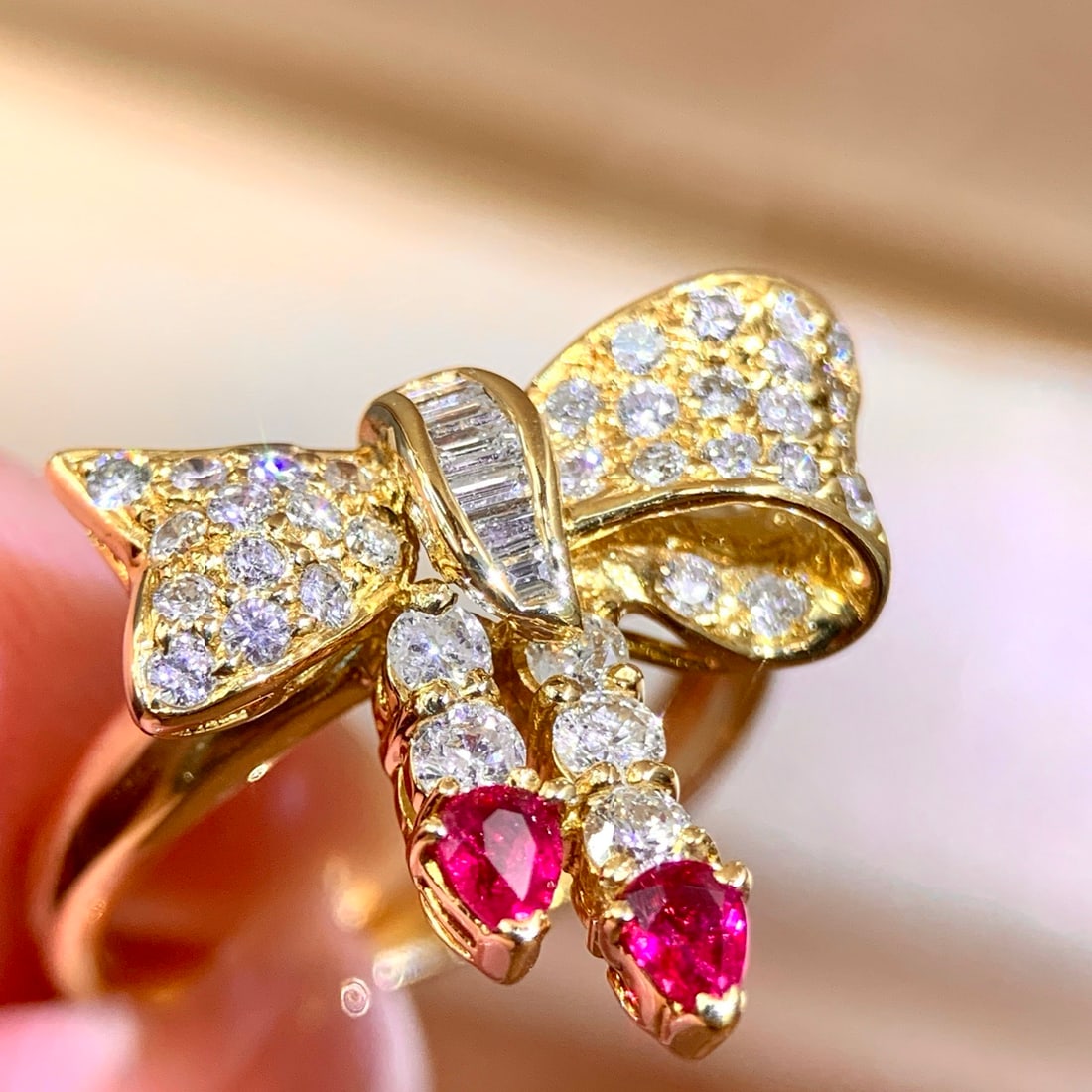14k Gold 0.2 Ct Natural Ruby & Diamond Ring - 3