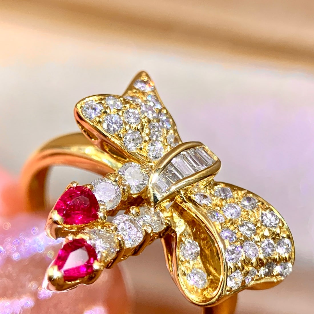 14k Gold 0.2 Ct Natural Ruby & Diamond Ring - 6