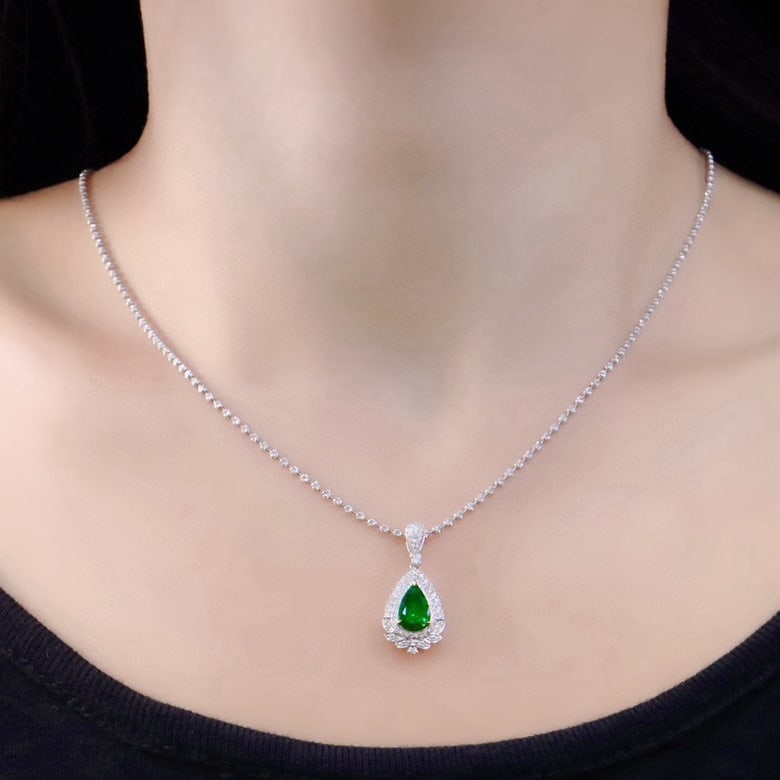 14k Gold 1.34 Ctw Vivid Green Natural Emerald & Diamond Pendant( Without Chain ) - 5