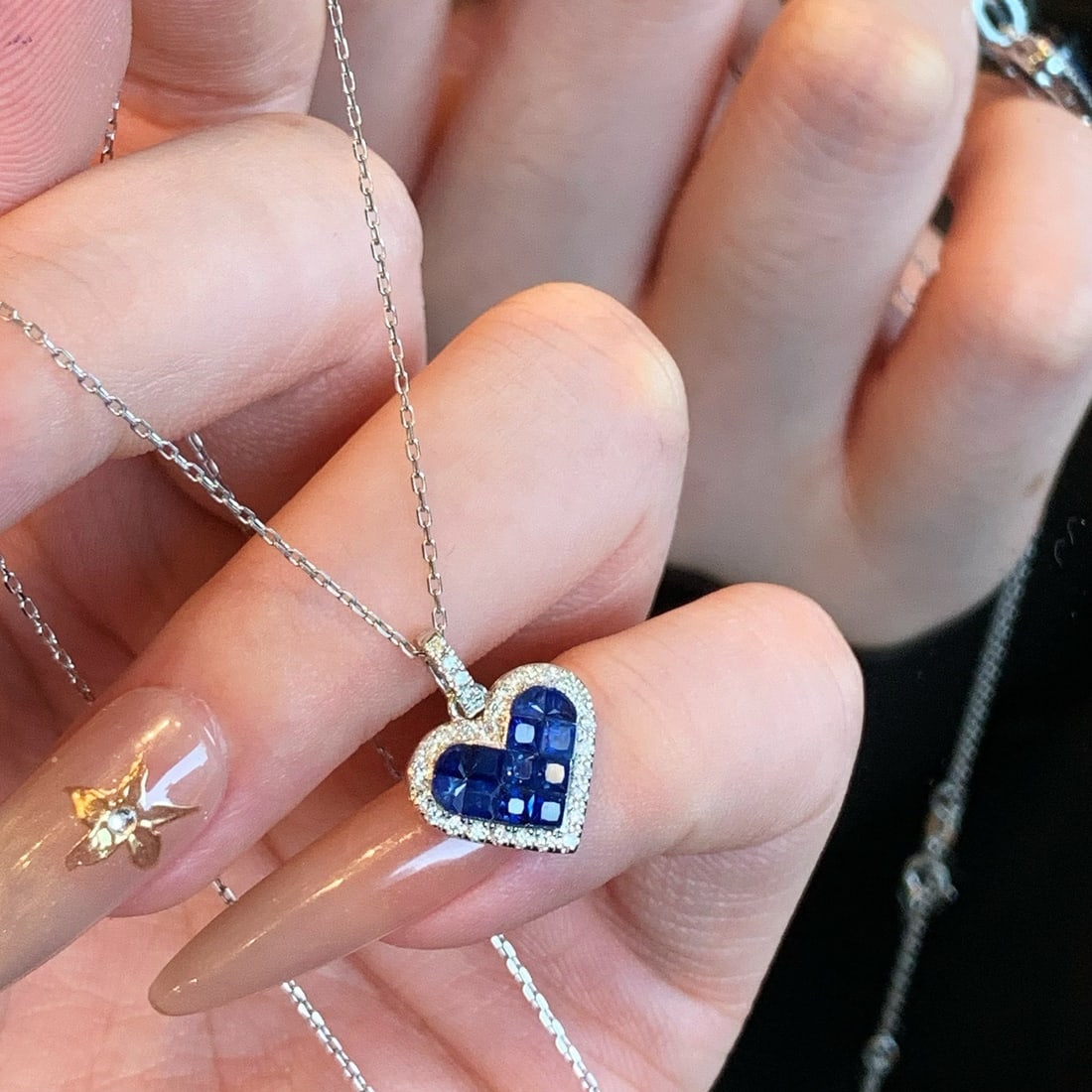 14k Gold 0.97 Ctw Natural Sapphire & Diamond Pendant( Without Chain ) - 5