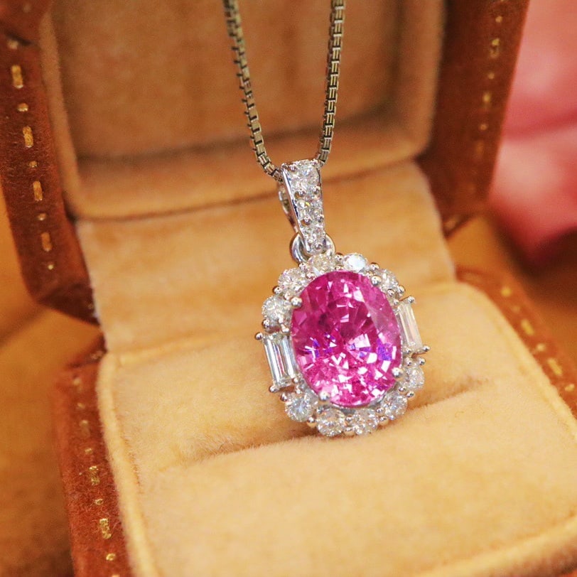 14k Gold 2.38 Ctw Natural Padparadscha Sapphire & Diamond Pendant( Without Chain ) - 2