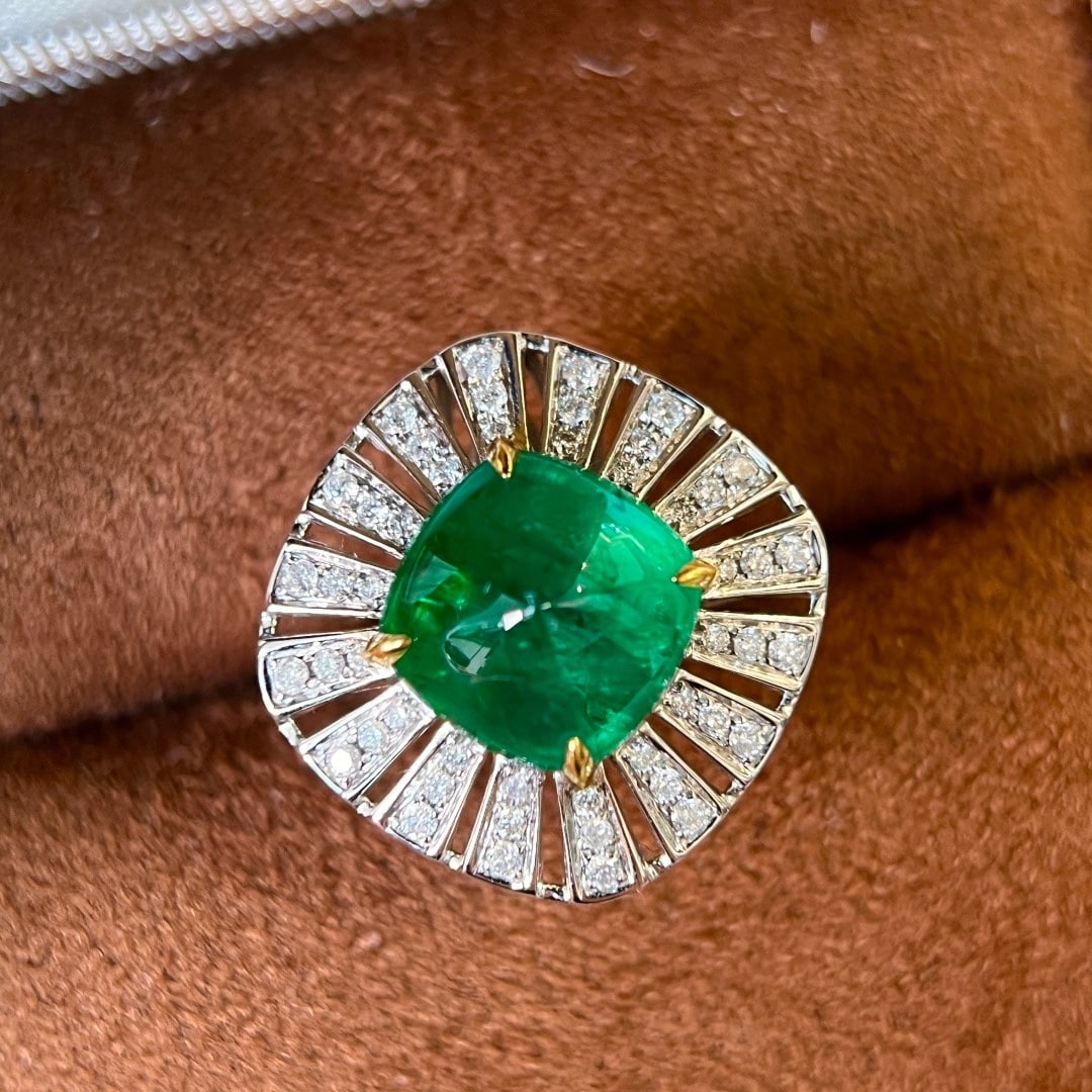 14k Gold 5.46 Ctw Vivid Green Natural Emerald & Diamond Ring/pendant( Without Chain ) - 2