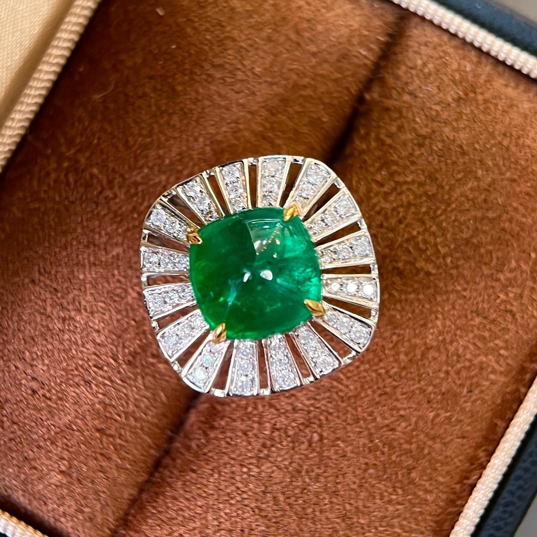14k Gold 5.46 Ctw Vivid Green Natural Emerald & Diamond Ring/pendant( Without Chain ) - 3