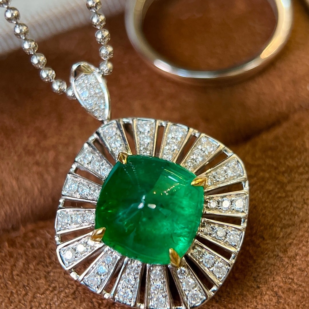 14k Gold 5.46 Ctw Vivid Green Natural Emerald & Diamond Ring/pendant( Without Chain ) - 4