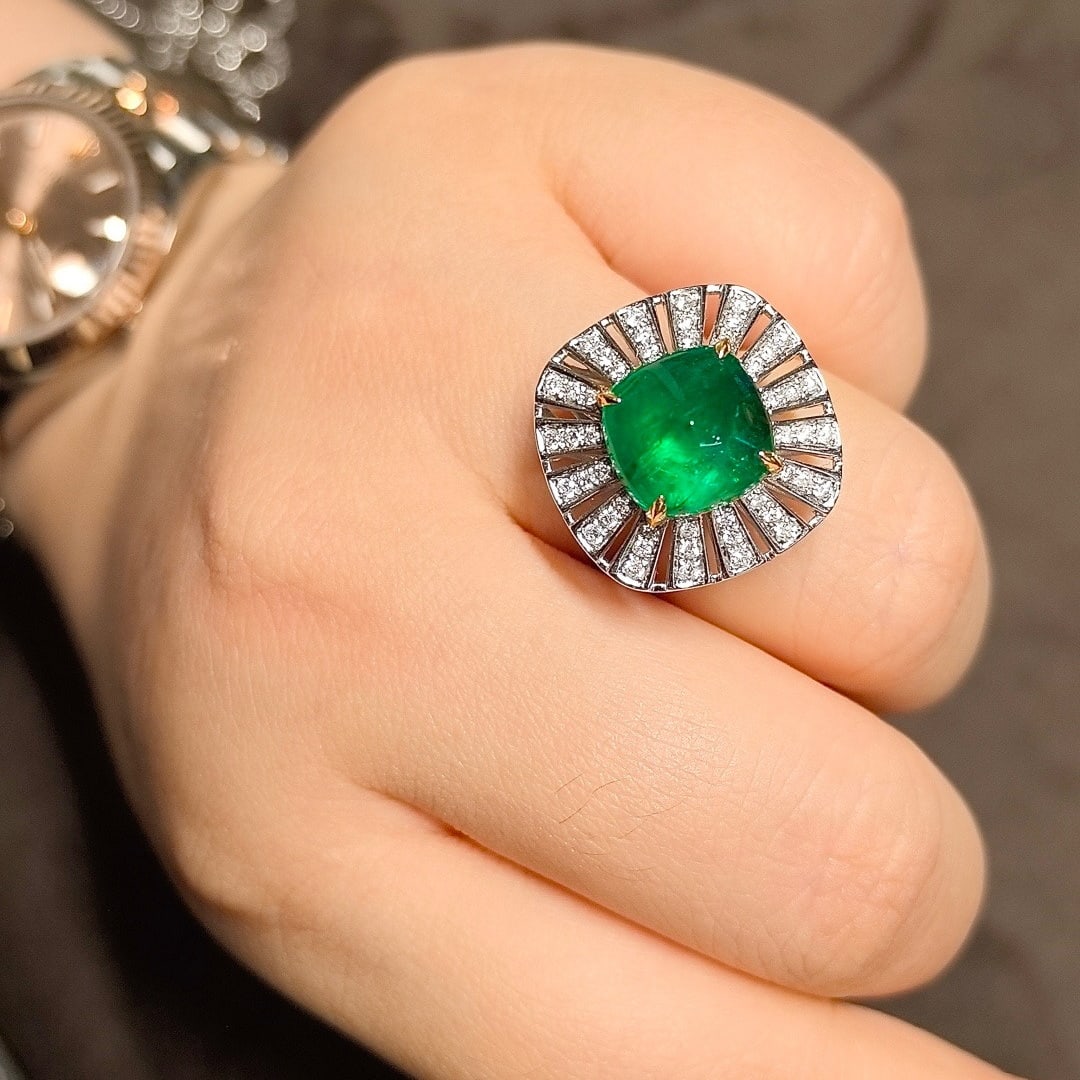 14k Gold 5.46 Ctw Vivid Green Natural Emerald & Diamond Ring/pendant( Without Chain ) - 7