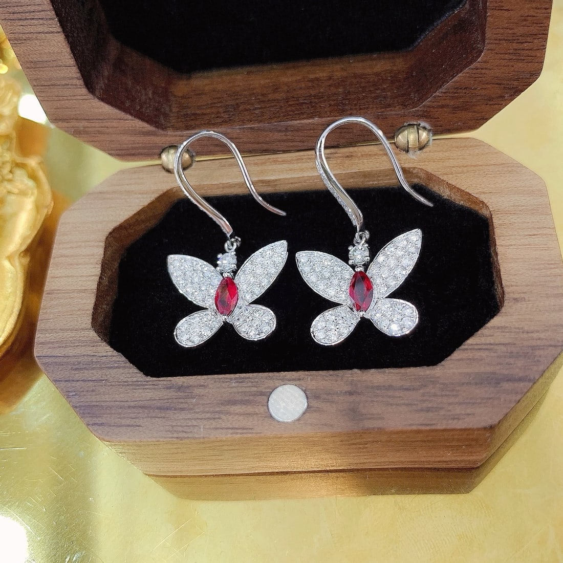 14k Gold 1.38 Ctw Natural Ruby & Diamond & Butterfly Earrings - 3