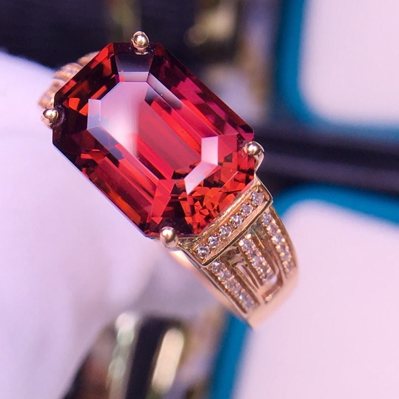 14k Gold 5.2 Ct Natural Tourmaline & Diamond Ring - 3