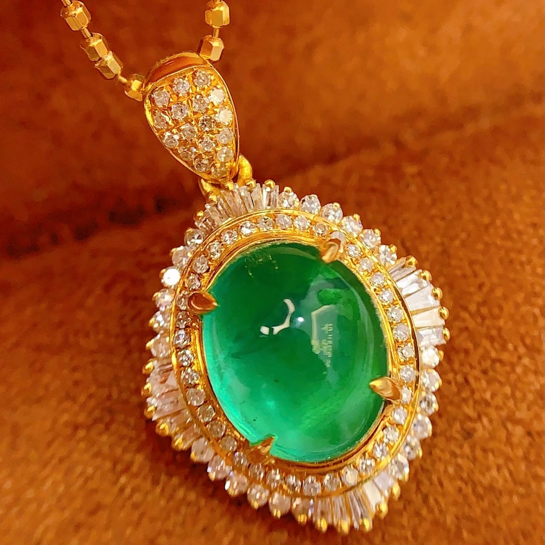 14k Gold 3.06 Ct Natural Emerald & Diamond Pendant( Without Chain ) - 4
