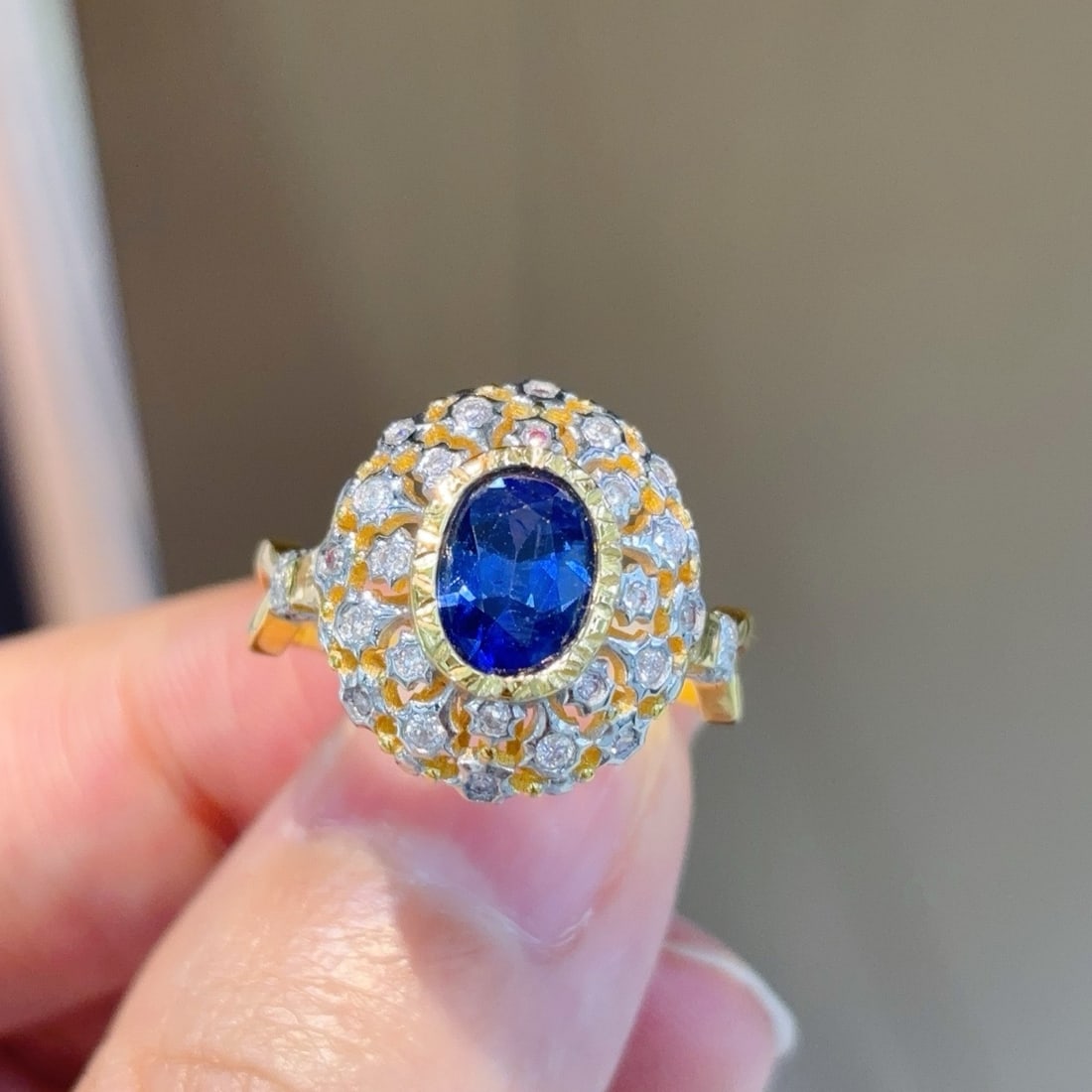 14k Gold 1.45 Ctw Natural Sapphire & Diamond Ring - 2