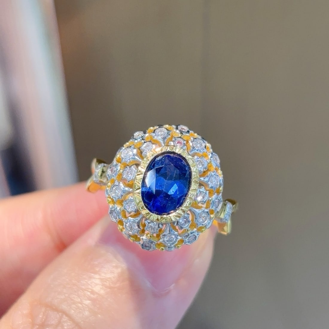14k Gold 1.45 Ctw Natural Sapphire & Diamond Ring - 4