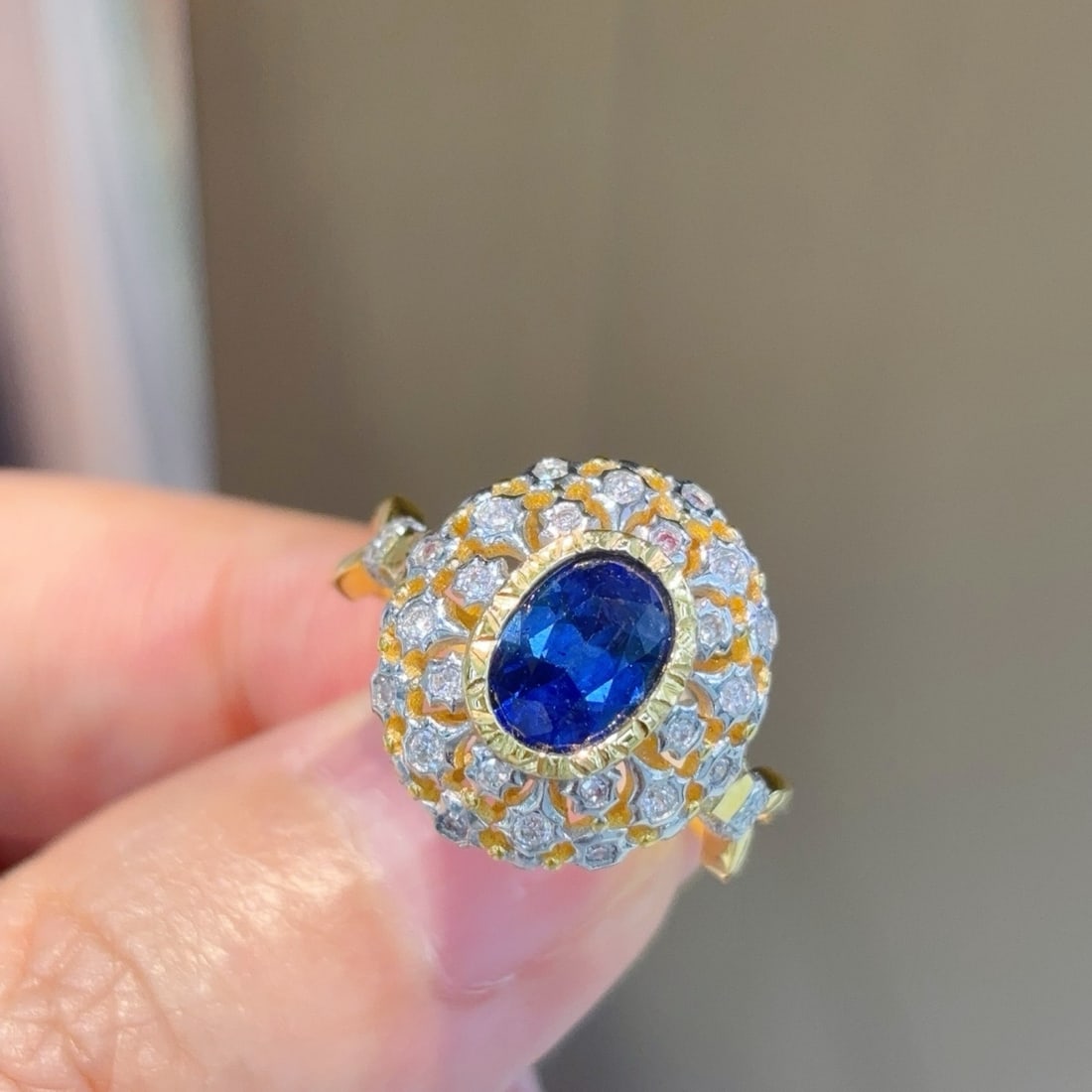 14k Gold 1.45 Ctw Natural Sapphire & Diamond Ring - 7