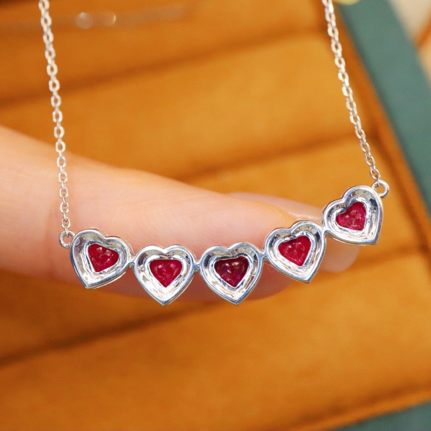 14k Gold 1.72 Ctw Natural Ruby & Diamond Necklace - 2