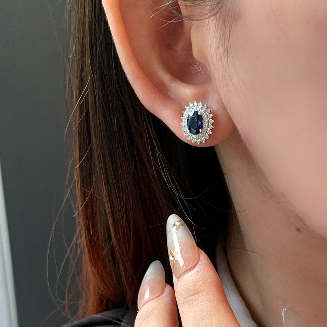 14k Gold 2.51 Ctw Natural Sapphire & Diamond Earrings - 5