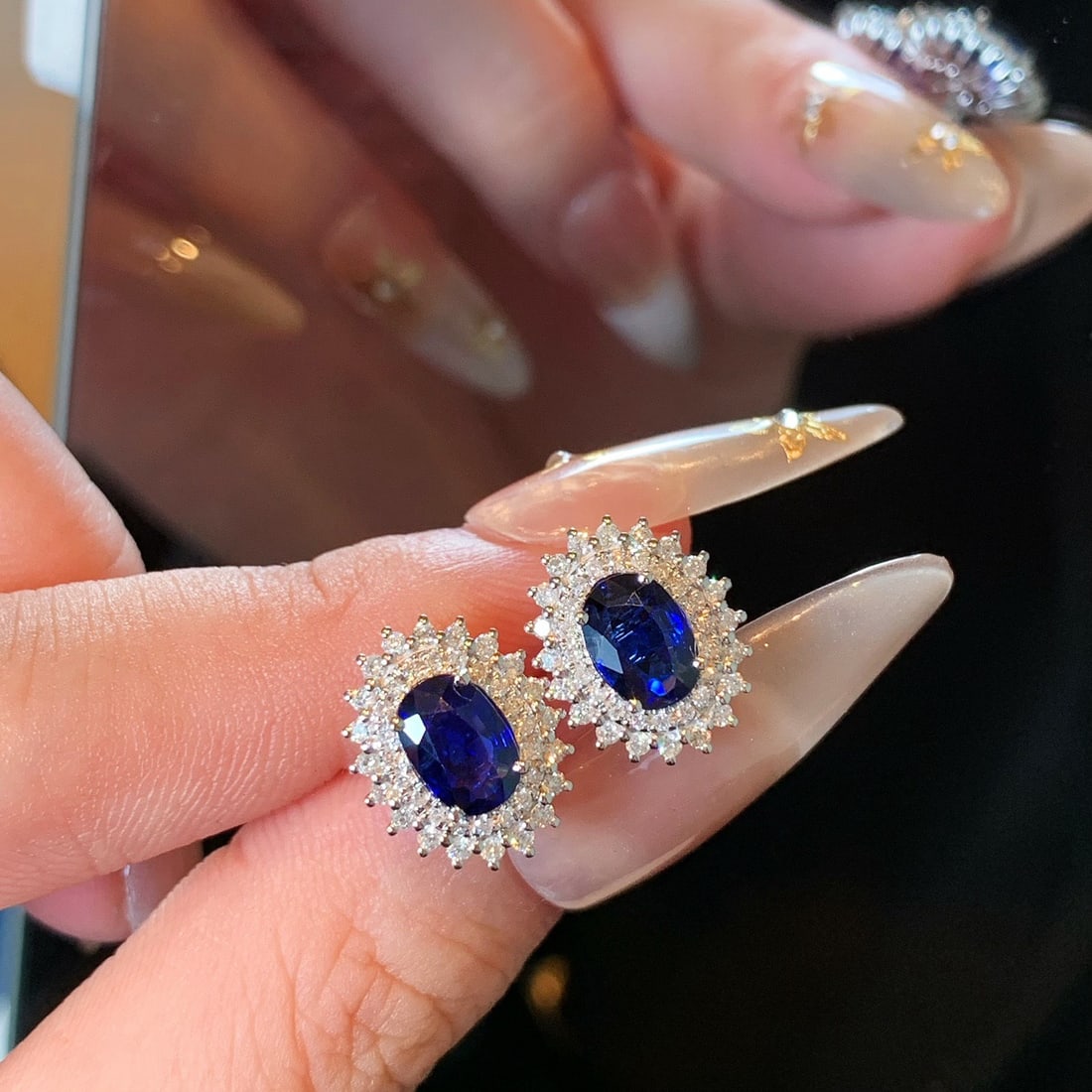 14k Gold 2.51 Ctw Natural Sapphire & Diamond Earrings - 8