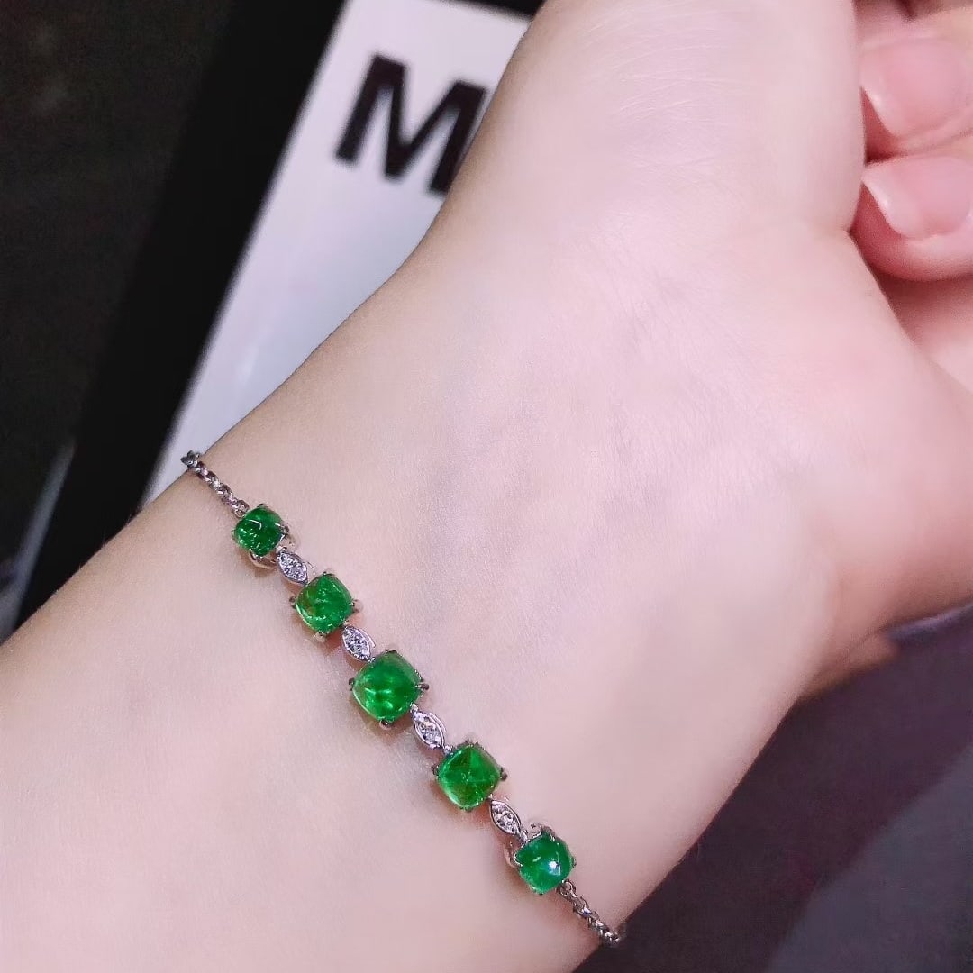 14k Gold 1.8 Ct Natural Emerald & Diamond Bracelet - 4