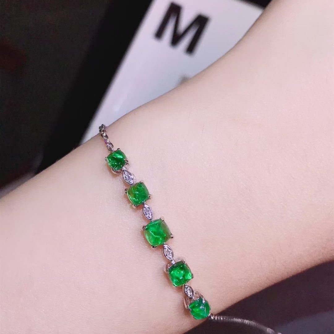14k Gold 1.8 Ct Natural Emerald & Diamond Bracelet - 5
