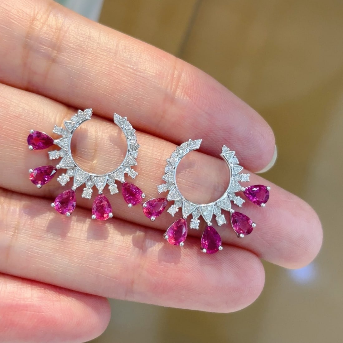14k Gold 3 Ct Natural Tourmaline & Diamond Earrings - 2