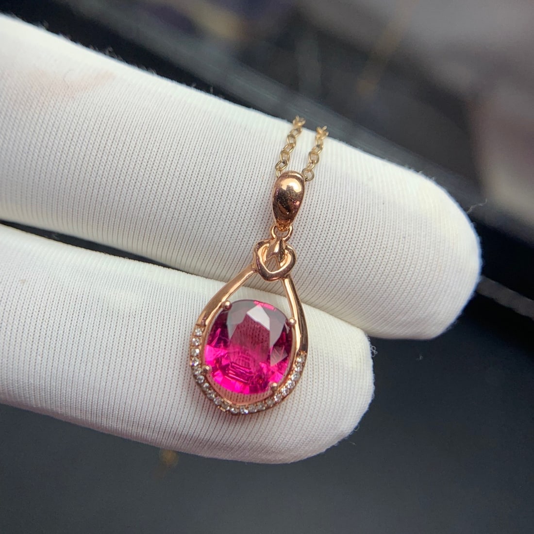 14k Gold 1.68 Ct Natural Tourmaline & Diamond Pendant( Without Chain ) - 2