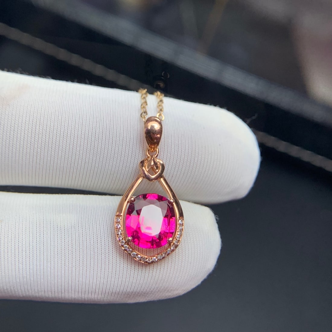 14k Gold 1.68 Ct Natural Tourmaline & Diamond Pendant( Without Chain ) - 3