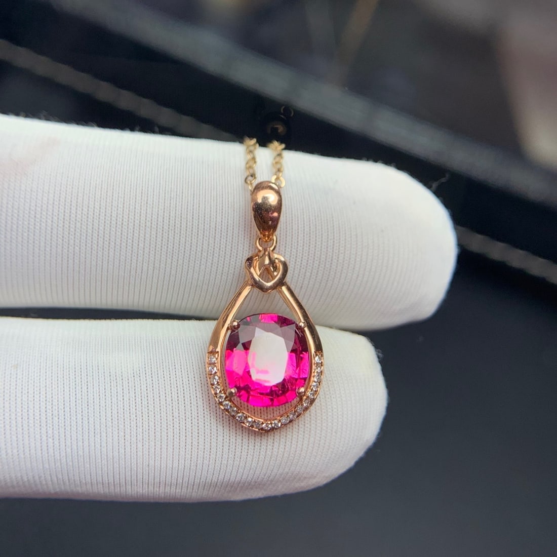 14k Gold 1.68 Ct Natural Tourmaline & Diamond Pendant( Without Chain ) - 4