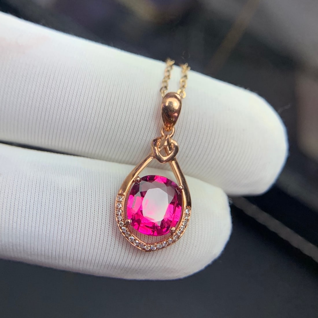 14k Gold 1.68 Ct Natural Tourmaline & Diamond Pendant( Without Chain ) - 5