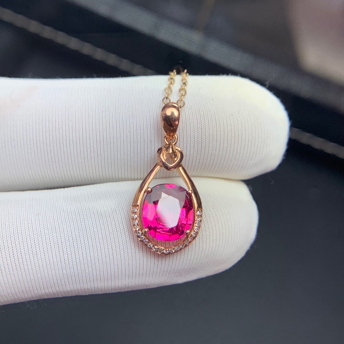 14k Gold 1.68 Ct Natural Tourmaline & Diamond Pendant( Without Chain ) - 6