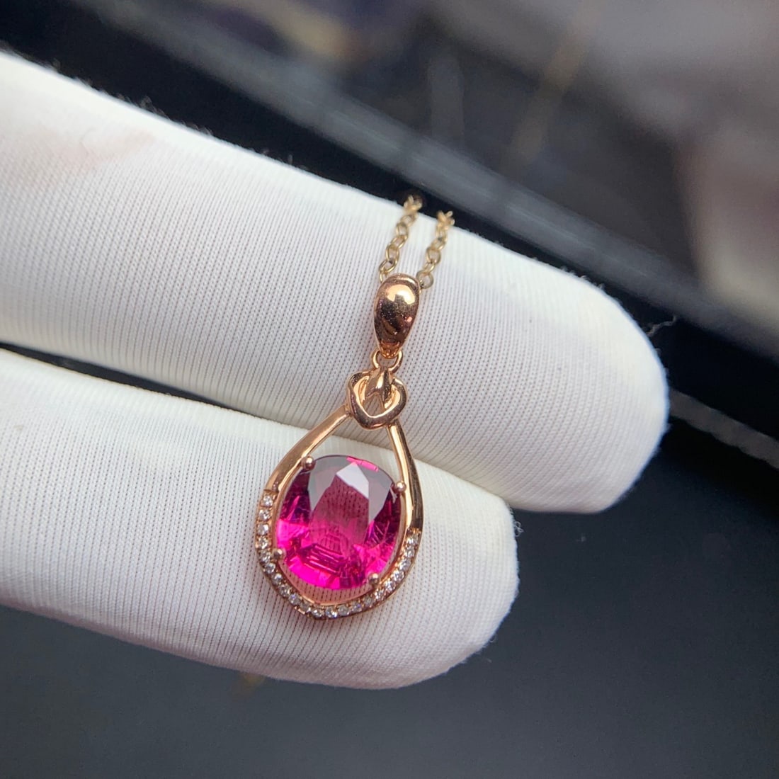 14k Gold 1.68 Ct Natural Tourmaline & Diamond Pendant( Without Chain ) - 7
