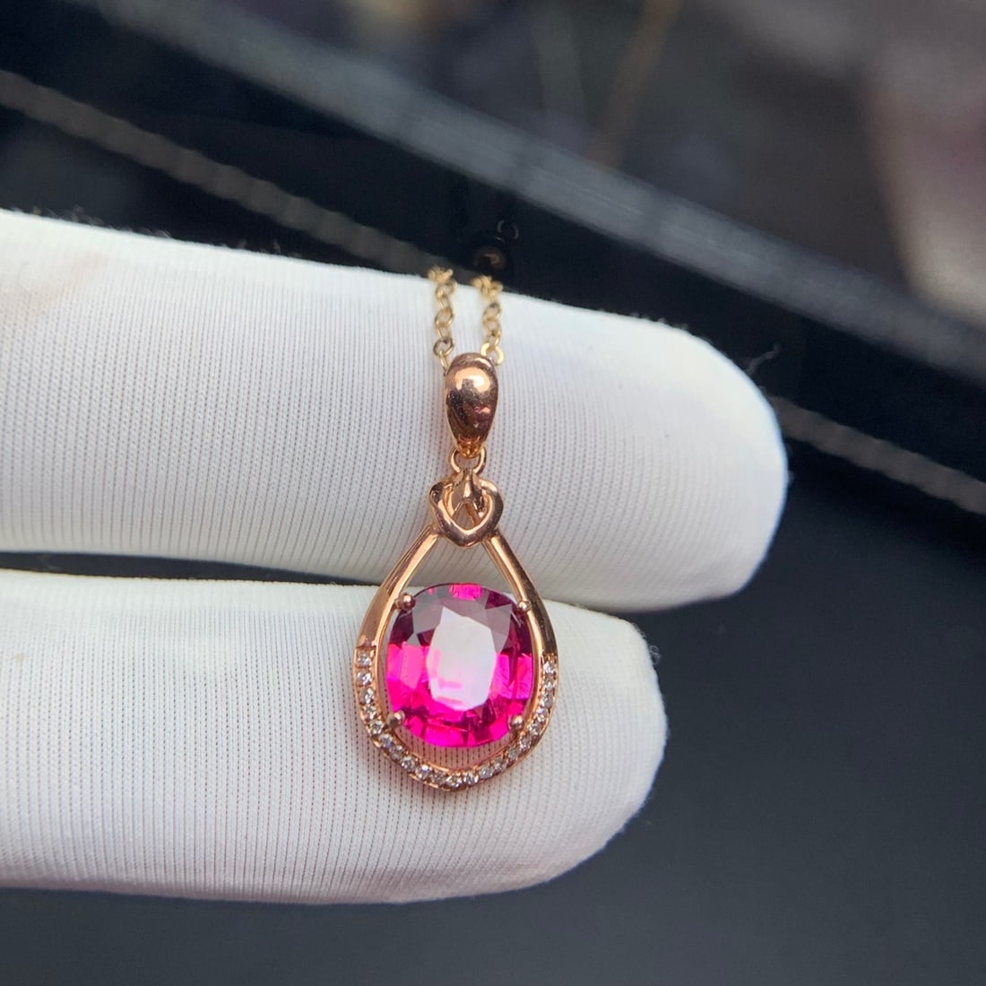 14k Gold 1.68 Ct Natural Tourmaline & Diamond Pendant( Without Chain ) - 8