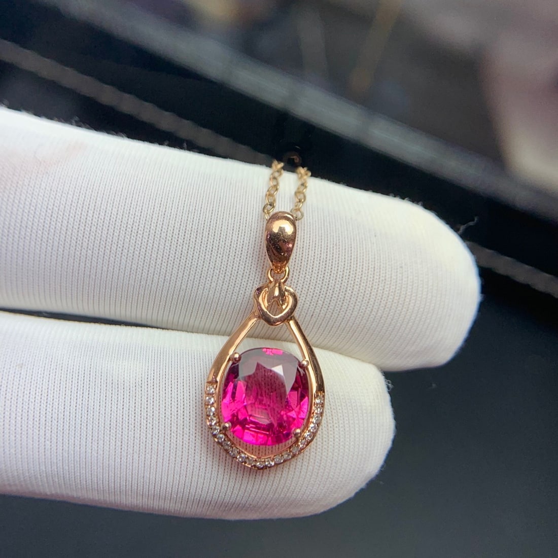 14k Gold 1.68 Ct Natural Tourmaline & Diamond Pendant( Without Chain ) - 9