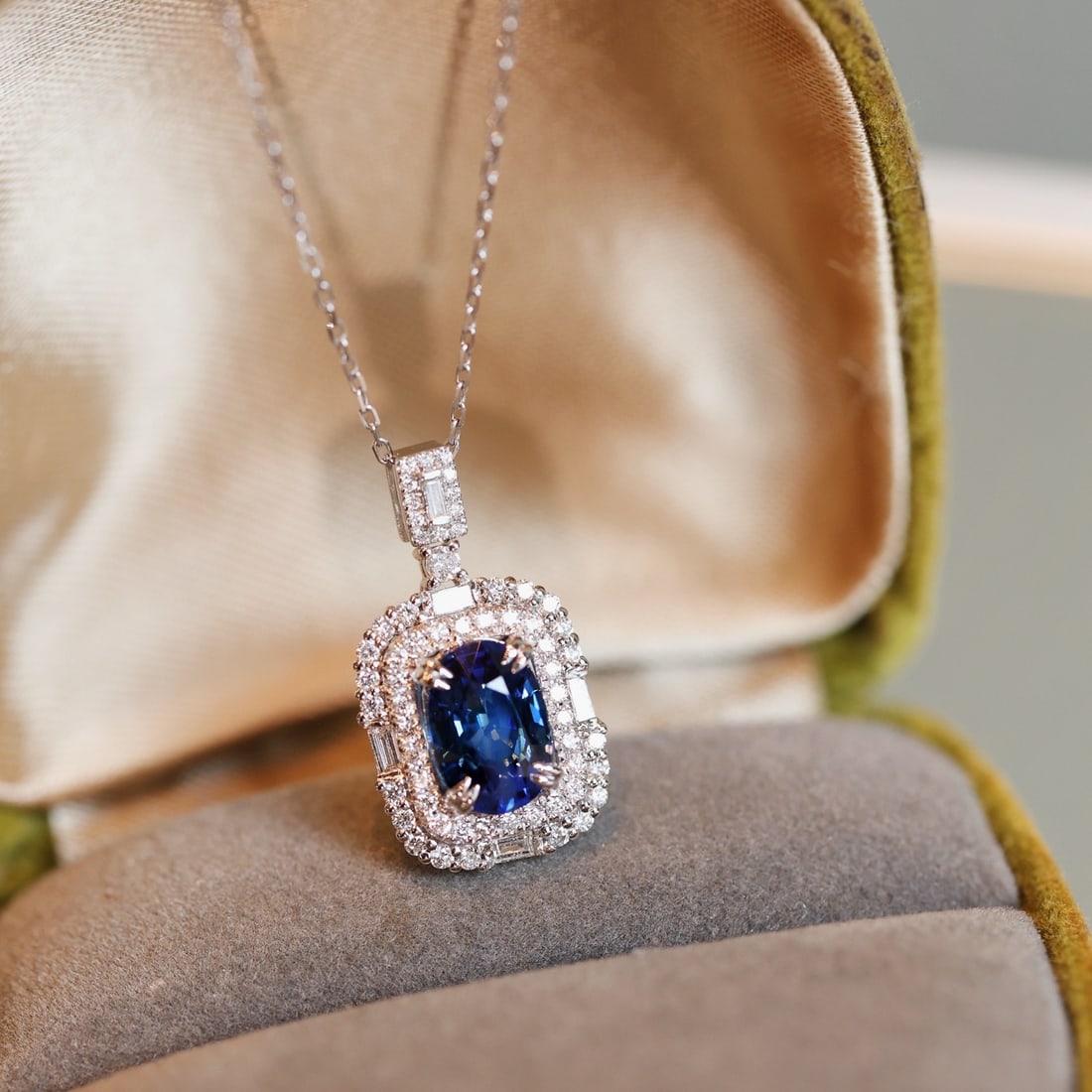 14k Gold 2.17 Ctw Natural Sapphire & Diamond Pendant( Without Chain ) - 2
