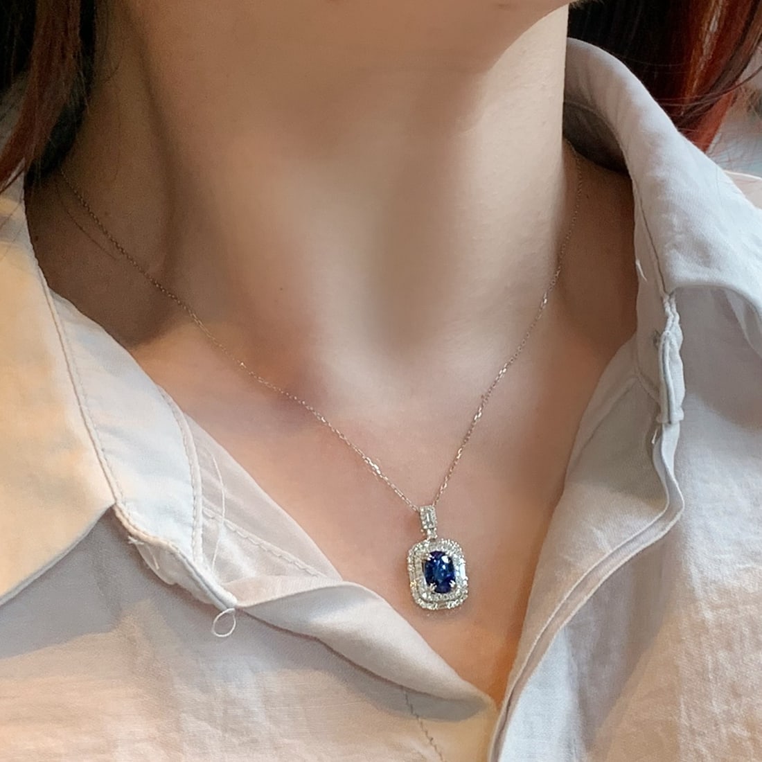 14k Gold 2.17 Ctw Natural Sapphire & Diamond Pendant( Without Chain ) - 3