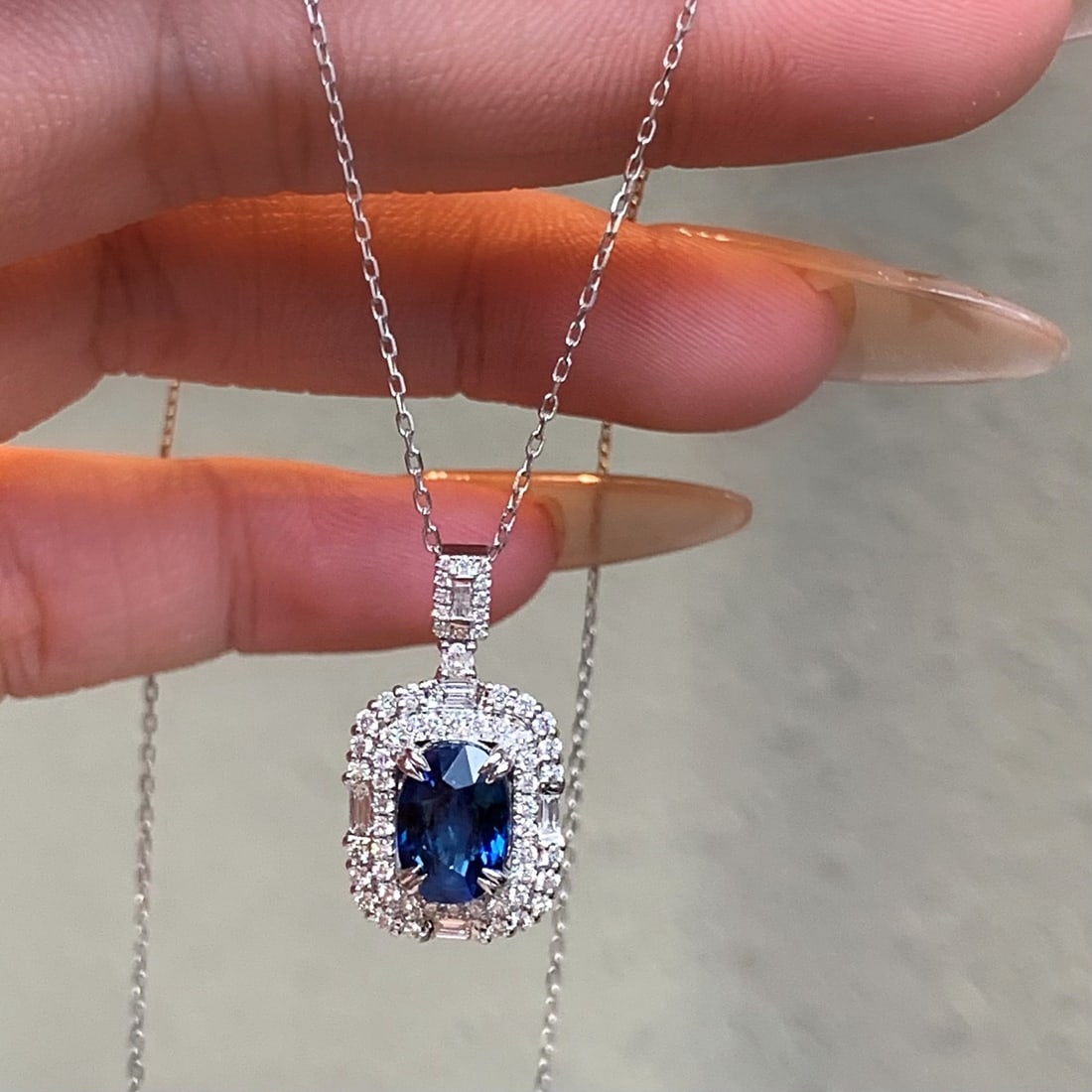 14k Gold 2.17 Ctw Natural Sapphire & Diamond Pendant( Without Chain ) - 4