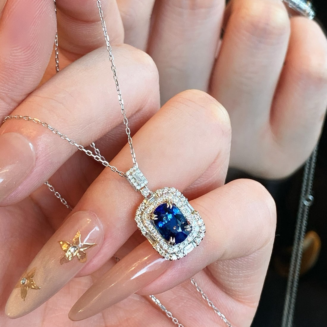 14k Gold 2.17 Ctw Natural Sapphire & Diamond Pendant( Without Chain ) - 5