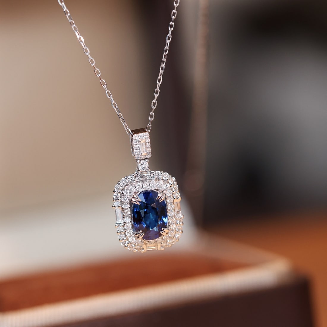 14k Gold 2.17 Ctw Natural Sapphire & Diamond Pendant( Without Chain ) - 6