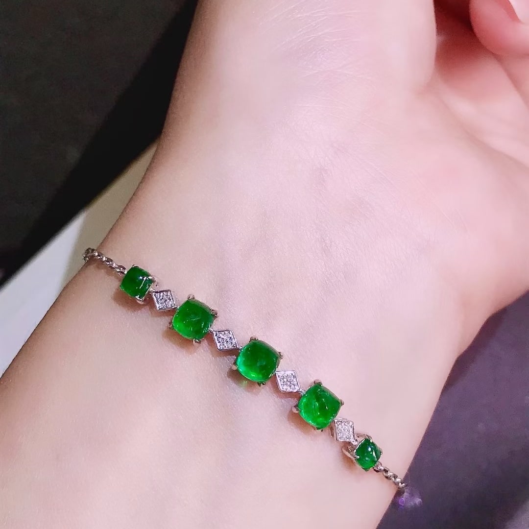 14k Gold 2.4 Ct Natural Emerald & Diamond Bracelet - 3