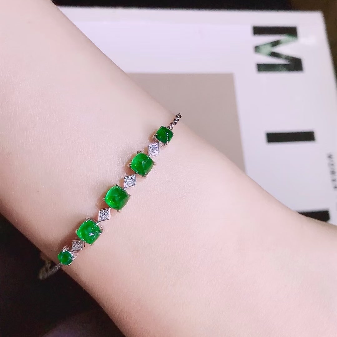 14k Gold 2.4 Ct Natural Emerald & Diamond Bracelet - 4