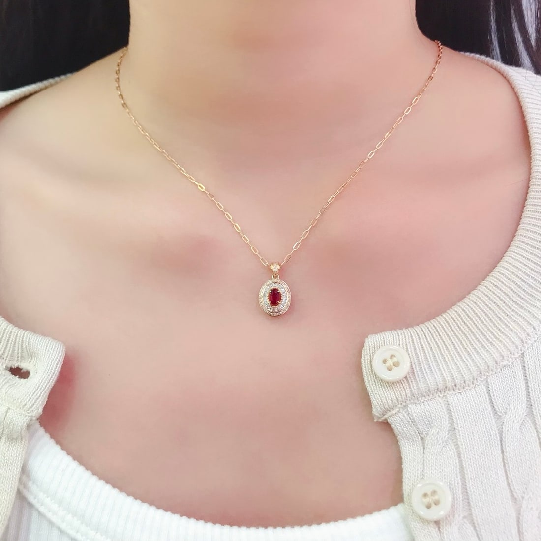 14k Gold 0.4 Ct Natural Ruby & Diamond Pendant( Without Chain ) - 6