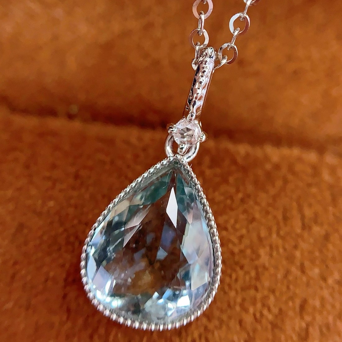 14k Gold 2.28 Ct Natural Aquamarine & Sapphire Pendant( Without Chain ) - 2
