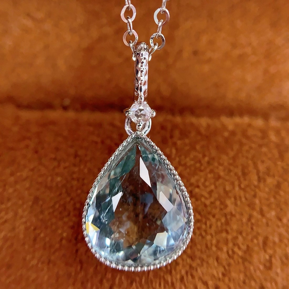 14k Gold 2.28 Ct Natural Aquamarine & Sapphire Pendant( Without Chain ) - 3