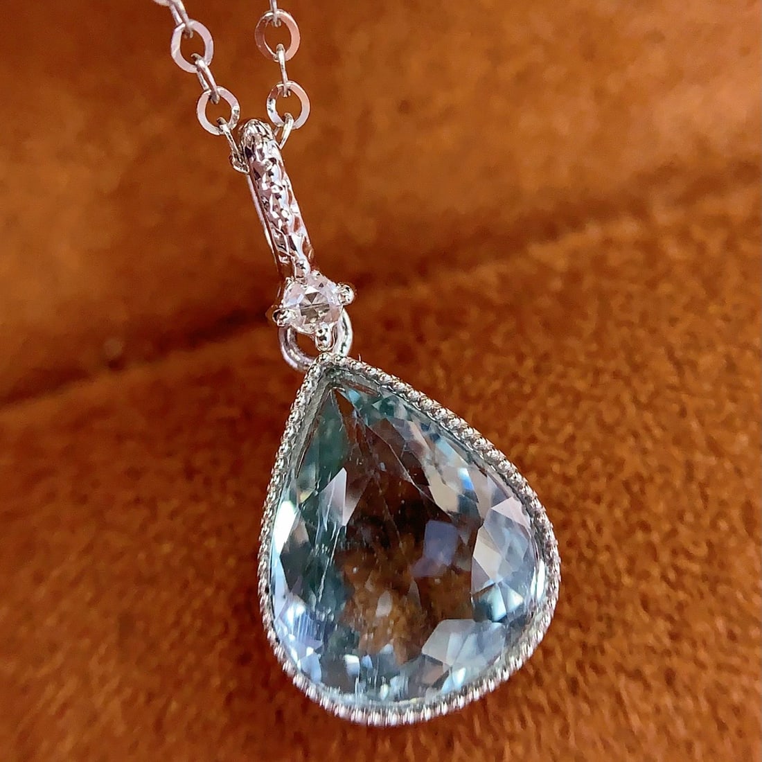 14k Gold 2.28 Ct Natural Aquamarine & Sapphire Pendant( Without Chain ) - 4