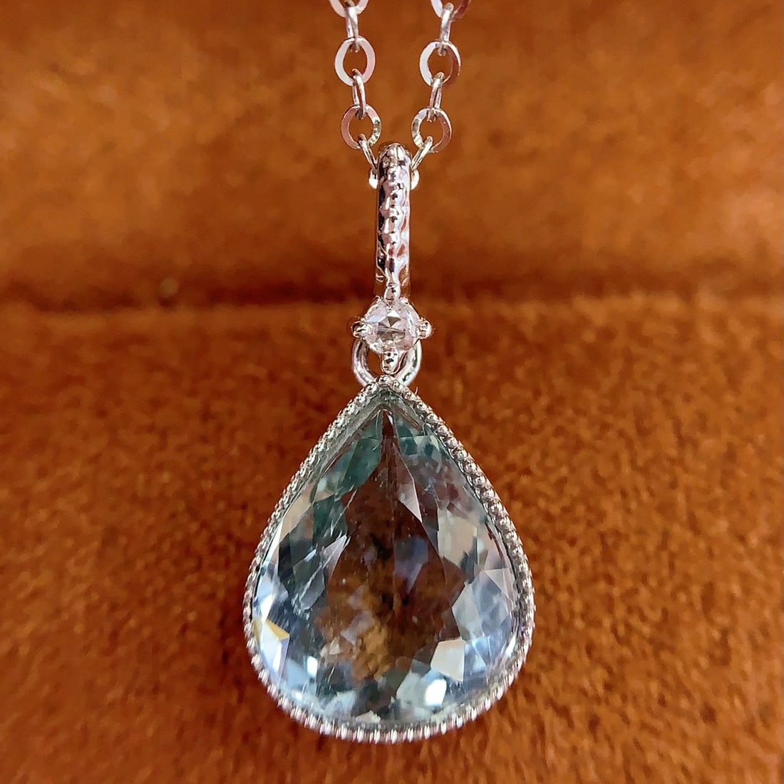 14k Gold 2.28 Ct Natural Aquamarine & Sapphire Pendant( Without Chain ) - 5