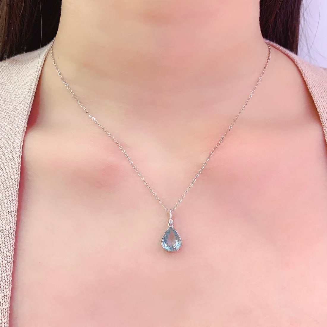 14k Gold 2.28 Ct Natural Aquamarine & Sapphire Pendant( Without Chain ) - 6