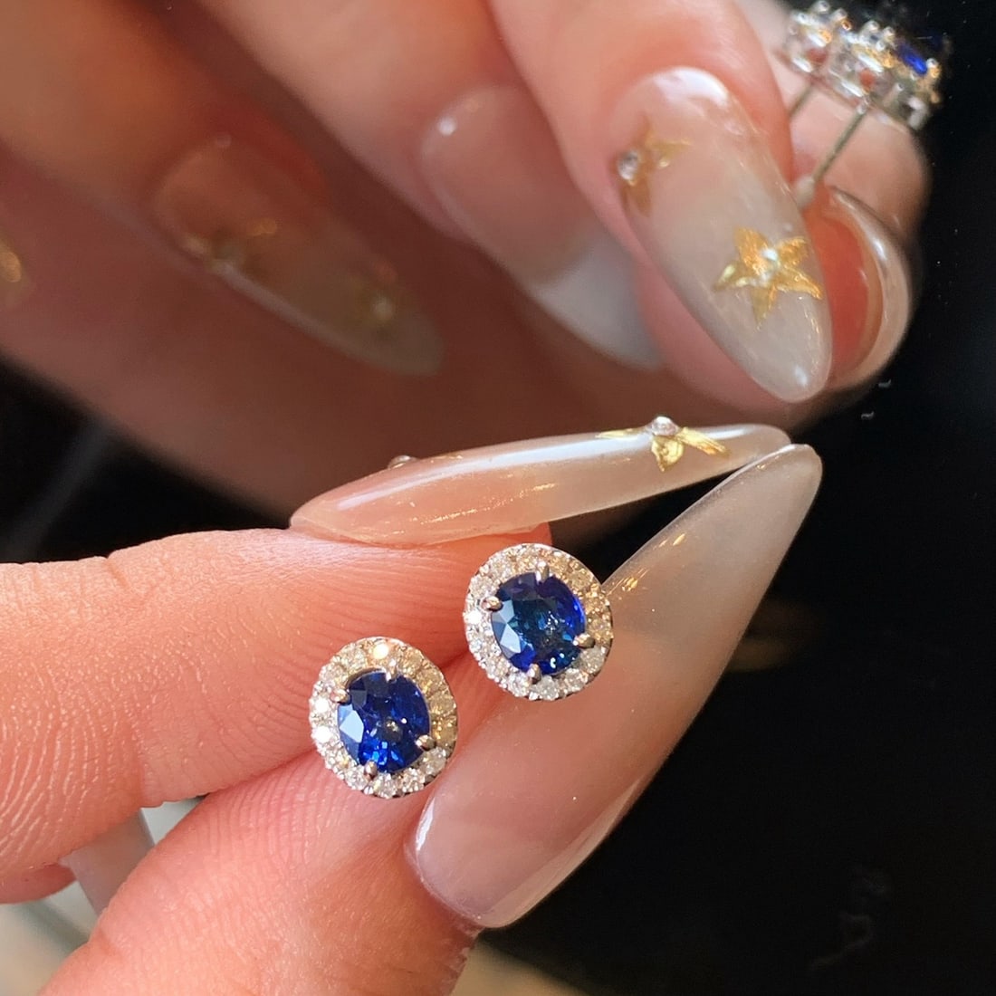14k Gold 0.77 Ctw Natural Sapphire & Diamond Earrings - 2