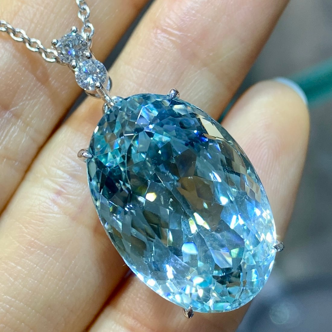 14k Gold 27.13 Ct Natural Aquamarine & Diamond Pendant( Without Chain ) - 2
