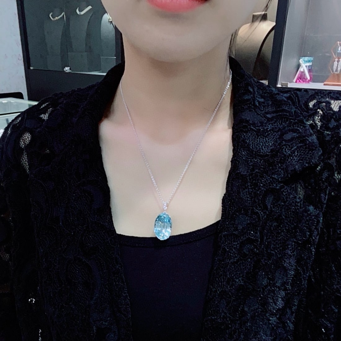 14k Gold 27.13 Ct Natural Aquamarine & Diamond Pendant( Without Chain ) - 3
