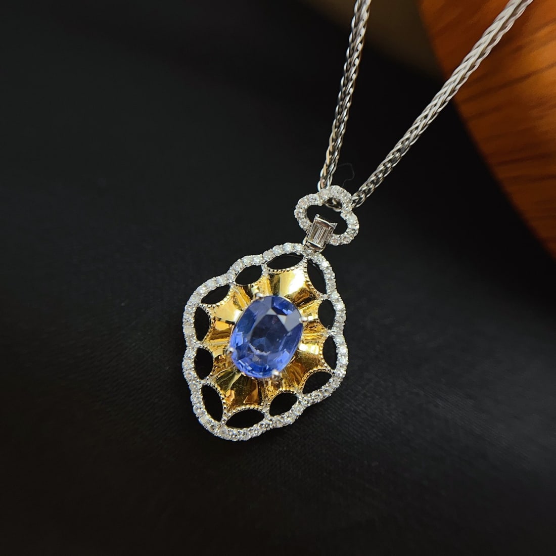 14k Gold 1.60 Ct Natural Sapphire & Diamond Pendant( Without Chain ) - 4