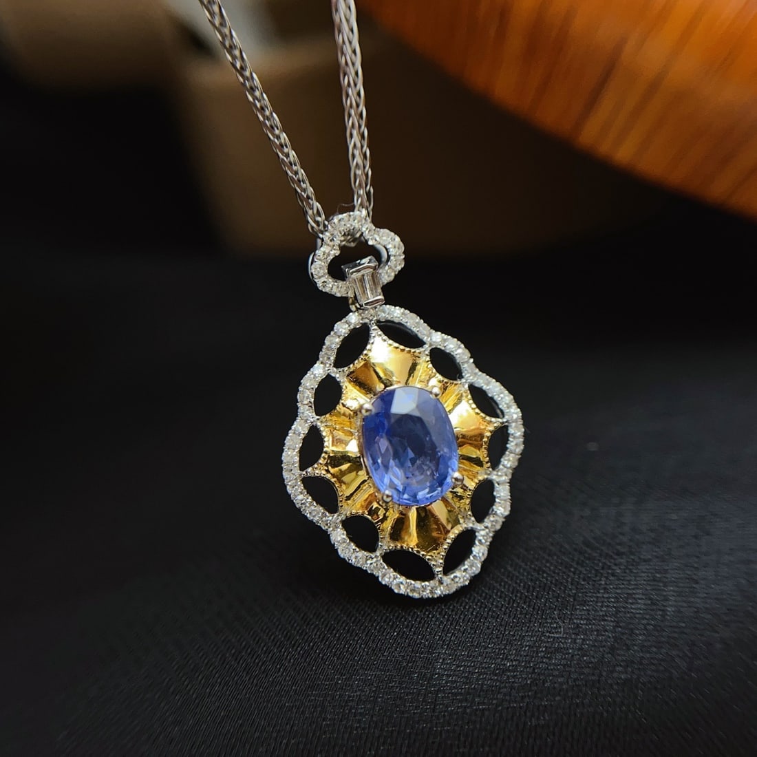 14k Gold 1.60 Ct Natural Sapphire & Diamond Pendant( Without Chain ) - 5