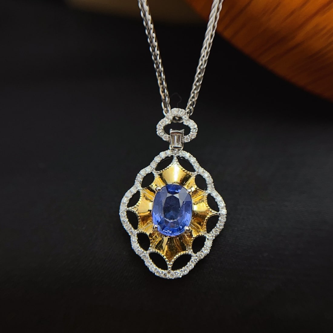 14k Gold 1.60 Ct Natural Sapphire & Diamond Pendant( Without Chain ) - 6