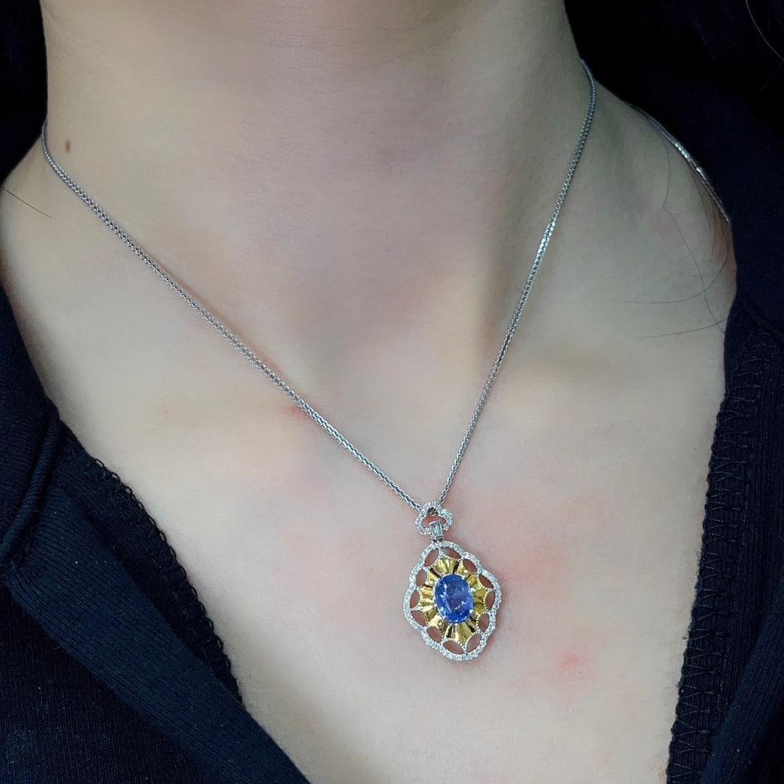 14k Gold 1.60 Ct Natural Sapphire & Diamond Pendant( Without Chain ) - 7